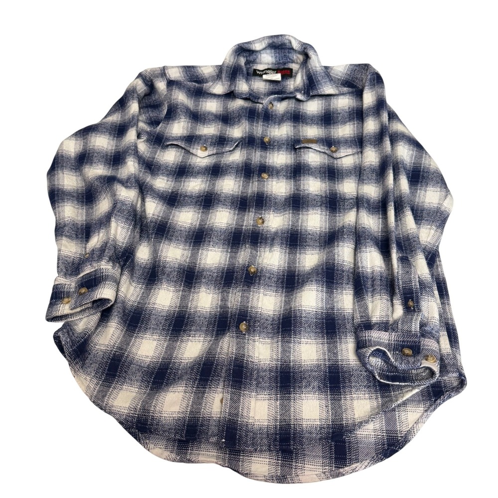 Wrangler Riggs Workwear Mens Blue White Plaid Flannel Button Down Shirt Medium